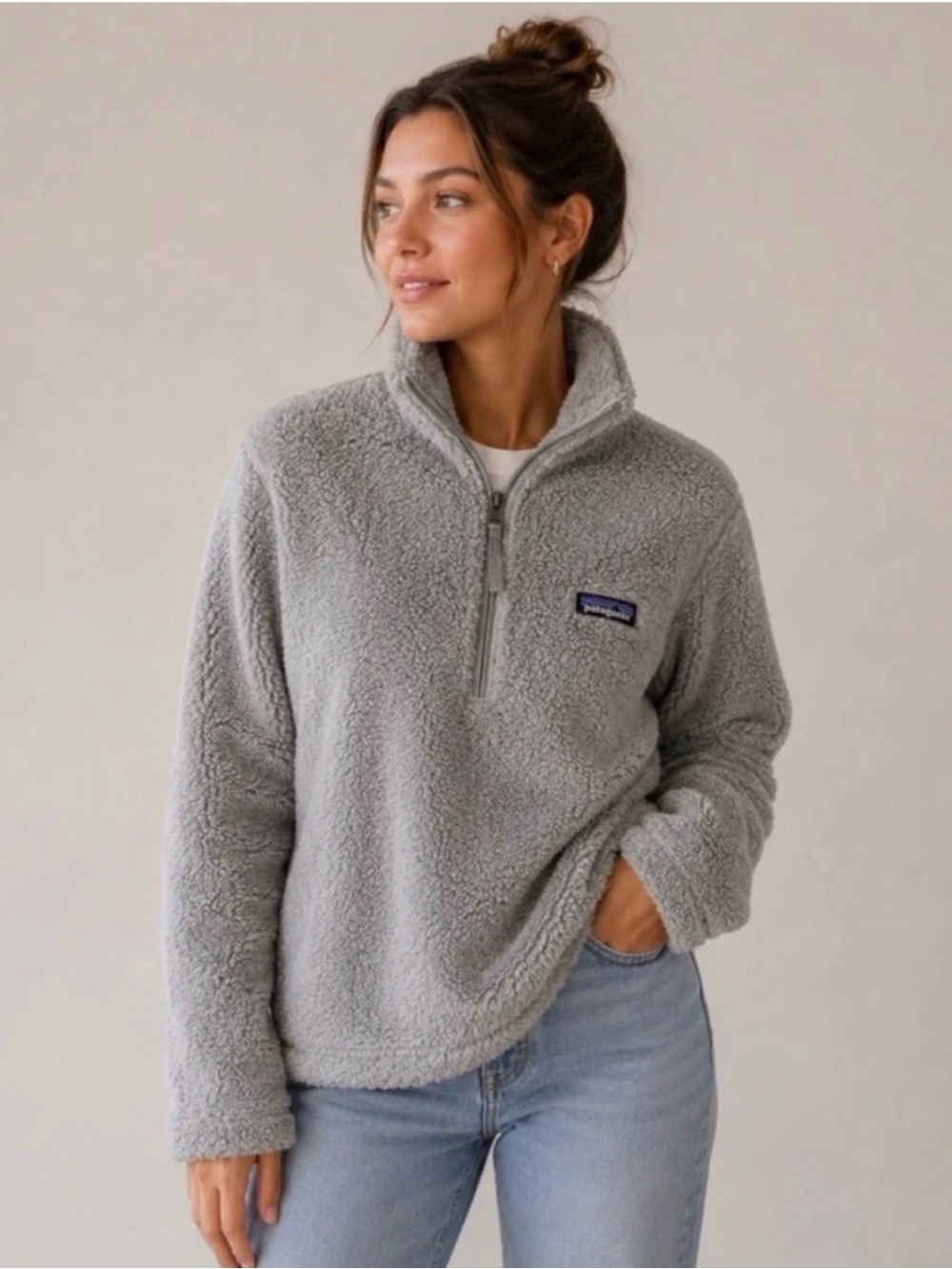 Patagonia Light Gray Sherpa Half-Zip Pullover small